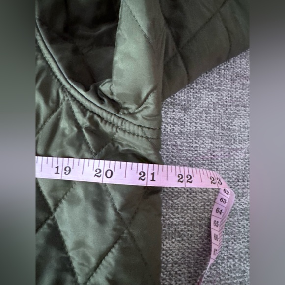 Barbour Olive Quilted Puffer Coat with Brown Trim - Picture 12 of 13